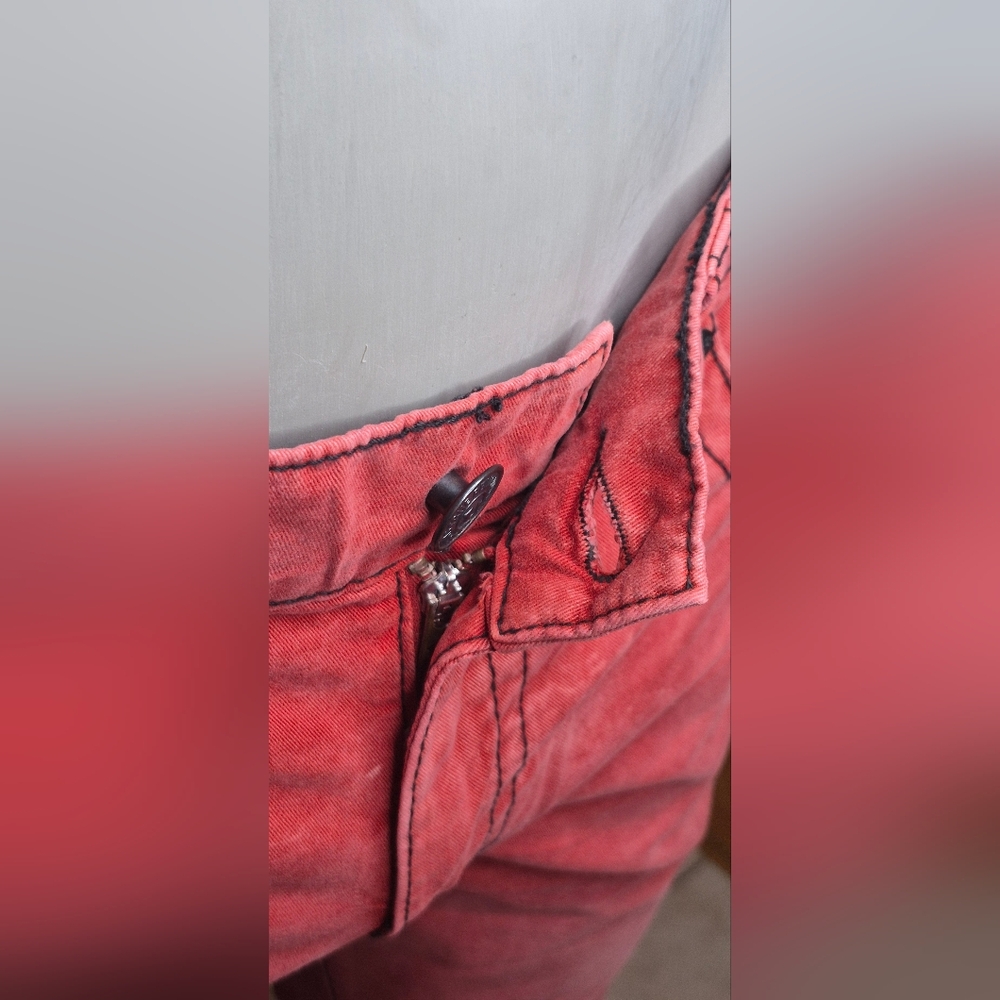 True Religion Men's Slim Jeans in Faded Coral - Picture 10 of 14
